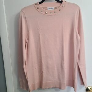 Calvin Klein Womens Soft Pink Pearl Accent Sweater Sz M